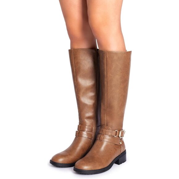 Women's Faux Fur Knee High Boots Size 7.5 Buckle Zipper Riding Style - Picture 7 of 8